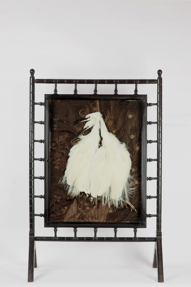 Taxidermy Firesceen With Hanging Egrets